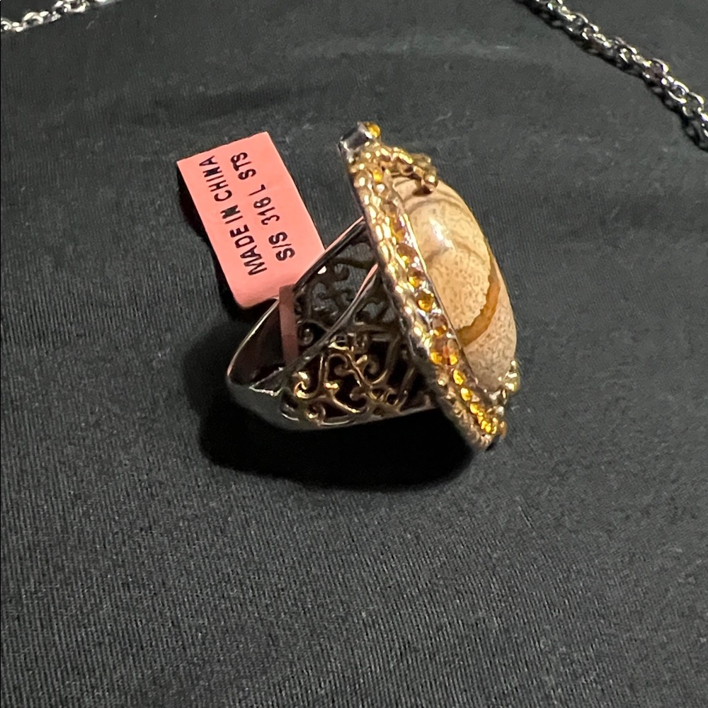 🪶 Jasper & Stainless Steel Jewelry Set – Necklace + Ring (Size 10), Synthetic - Picture 11 of 14